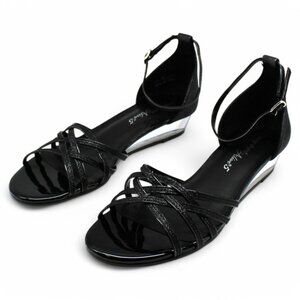 Tarrah Womens Faux Leather Crossover Wedge Sandals